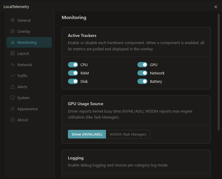 Monitoring settings
