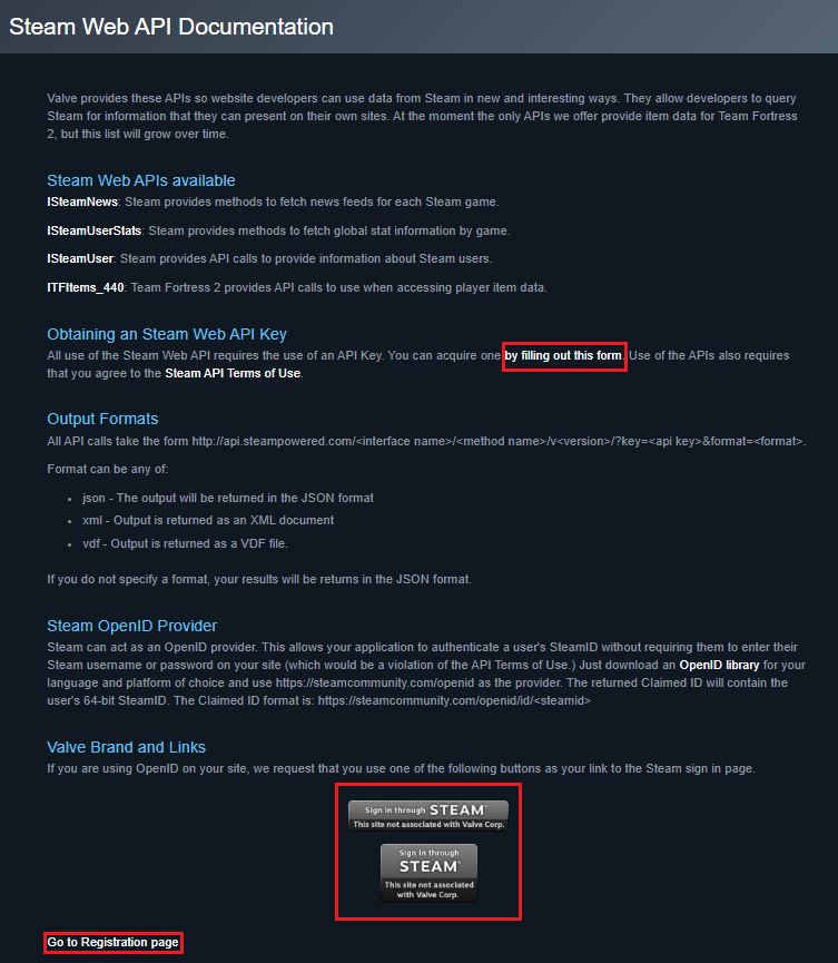 Steam API Key Registration Form